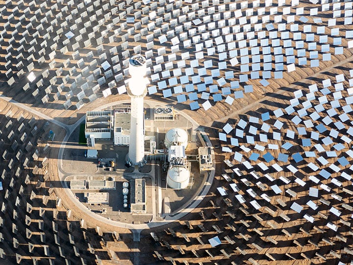 Aerial view of concentrated solar thermal power generation