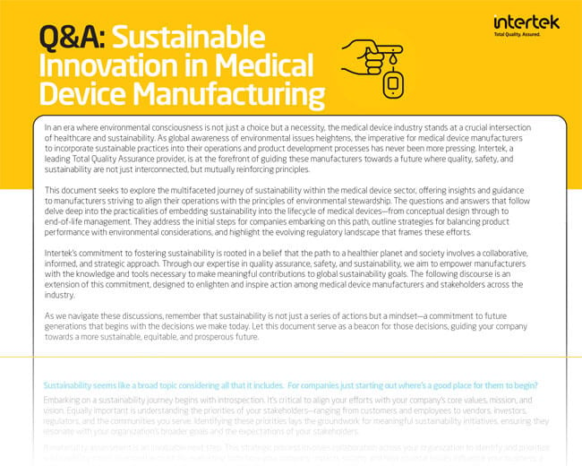 Sustainable Innovation in Medical Device Manufacturing Q&A